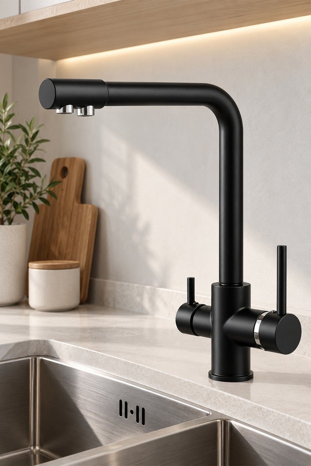 Black Purification Outlet Kitchen Sink Faucet with 3-Way Purification and 2-Year Warranty