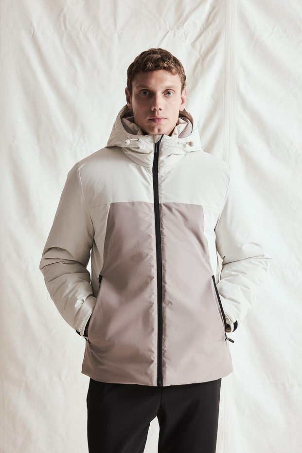 Water-Repellent Regular Fit Color Block Zippered Hooded Jacket H1896Ax26Wn
