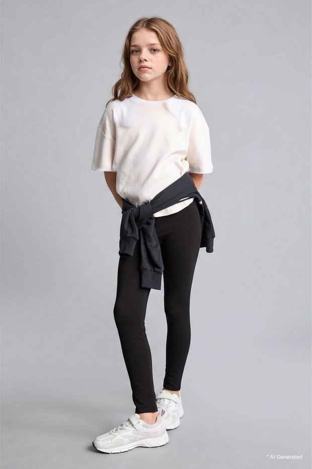100% Cotton Elastic Long Length Black Tights for Girls A6907A826Au