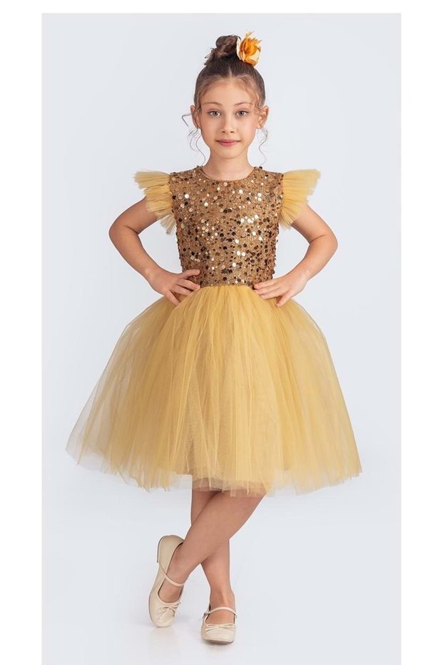 Tulle Girl's Kpl Dress Mnk0526 Yellow