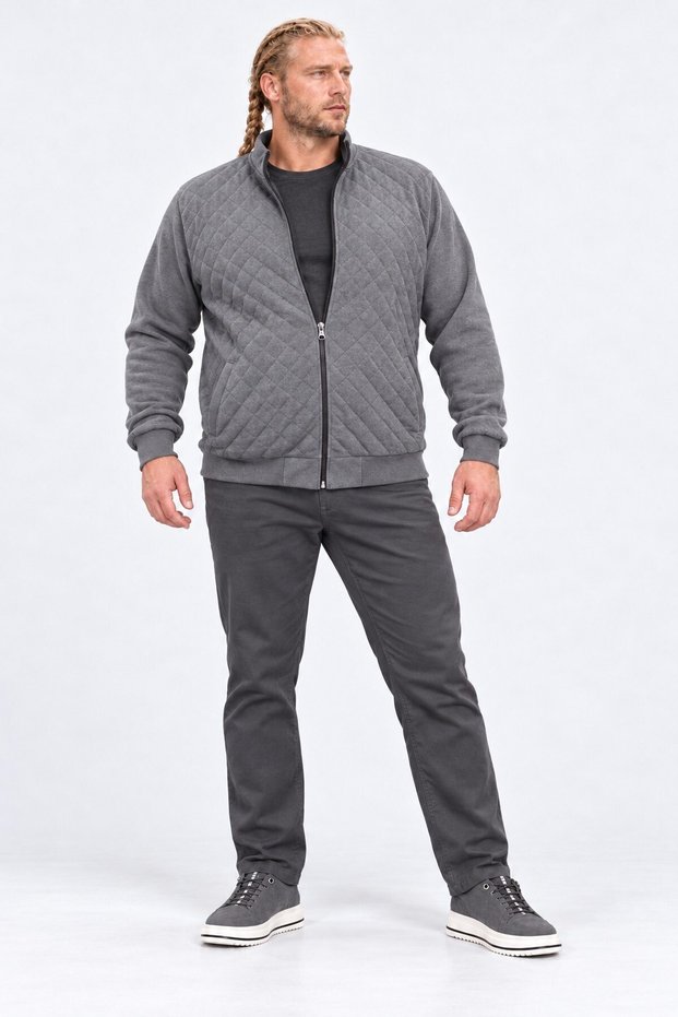 Large Size Zippered Cardigan Diamond 23281 ANTHRACITE MELANGE