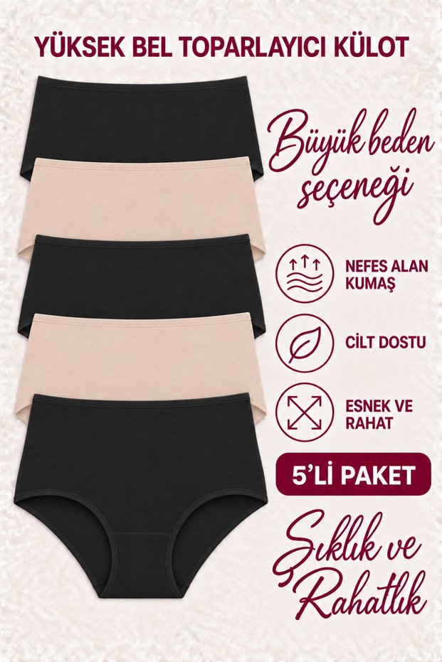 High Waist Women's Panties Black Ten 5 Pieces