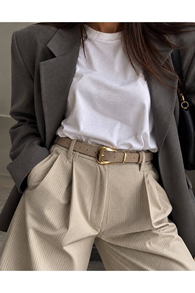 Jewel Plain Patterned Suede Women's Gold Buckled Belt Jacket Belt Dress Belt Trouser Belt