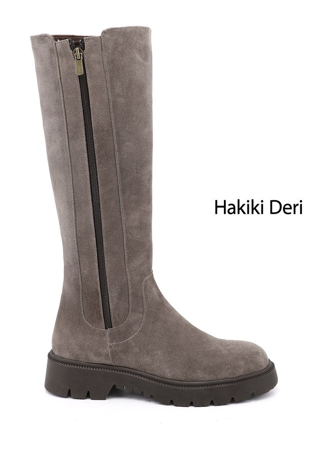 Women's Mink Suede Zippered Rubber Sole Genuine Leather Boots