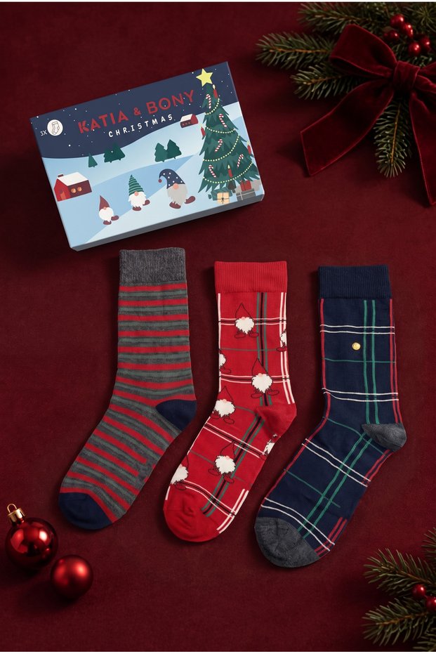 Men's 3-Piece Striped Boxed Yılabşı Socks Multi-Colored