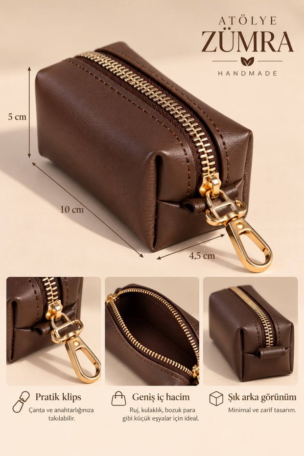 Vegan Leather Mini Organizer Bag with Charms – Multi-Purpose Organizer with Zipper