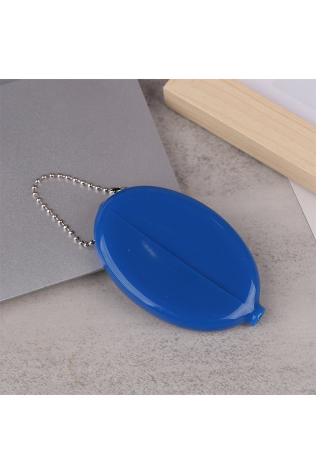 Dark blue Small Oval Coin Purse Mini Earrings Rings Storage Box With Chain Solid Color PVC Fashion P