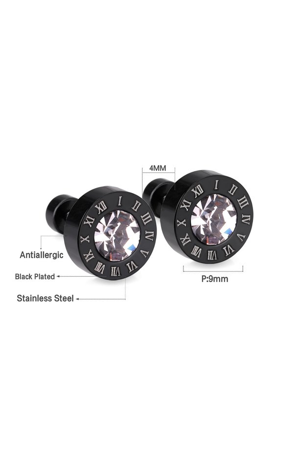 Screw-back LUXUSTEEL Stainless Steel Acrylic Crystal Stud Earrings for Women Men Punk Roman Number C