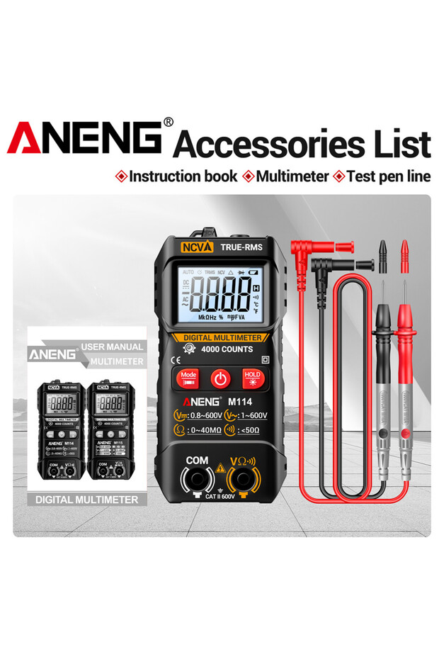 ANENG M114 (No Battery) Digital Multimeter ANENG M114 4000 Counts AC Voltage Tester Smart Current Me