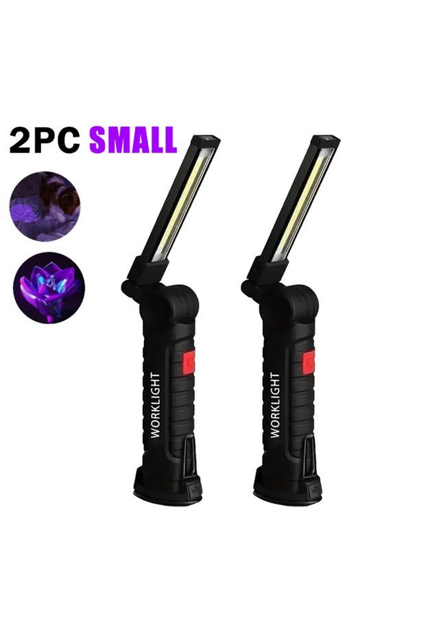 Small 2PCS 395nm LED UV Flashlight USB Rechargeable Foldable Lamp with Magnet Hook UV Light Ultravio