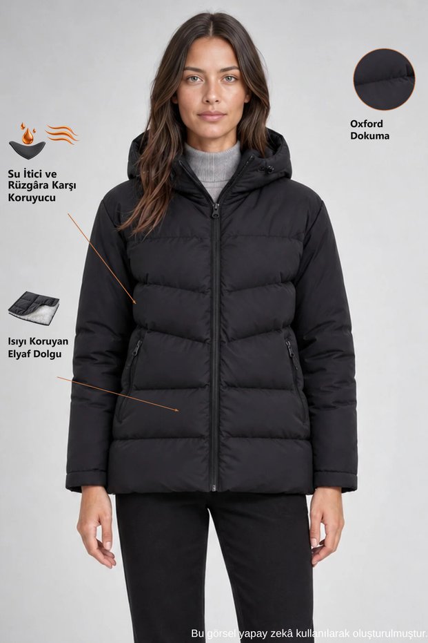 Women's Black Hooded Fleece-Lined Fur-Trimmed Waterproof Wind-Resistant Puffer Coat Parka