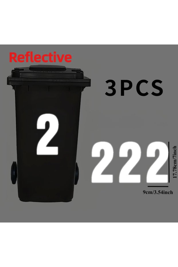 9x17.78cm-each FG-LJSZ-Number2 3PCS/Sheet 0 To 9 Number Reflective Bin Stickers Waterproof for Dumps