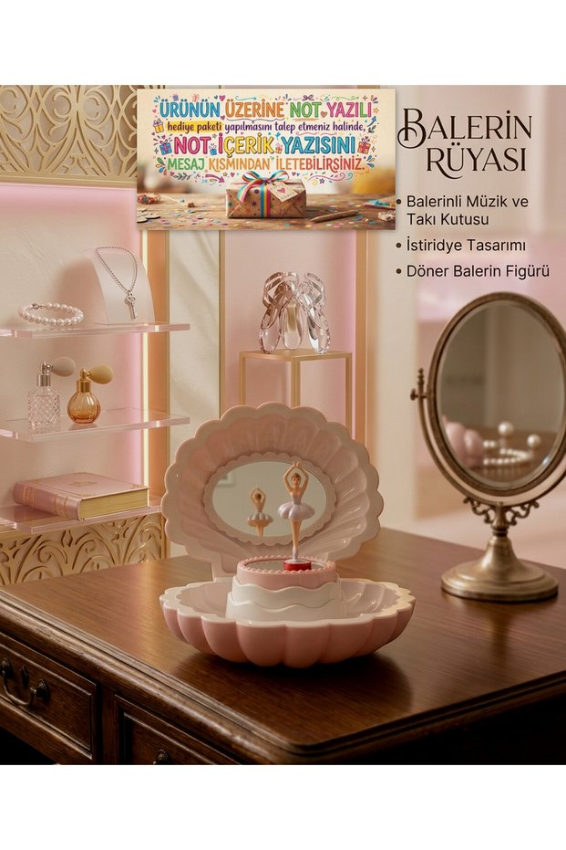 Oyster Design Wind-Up Dancing Ballerina Mirror Jewelry and Accessories Box Music Box (if You Let Us Know Via Message, We Will Write the Note You Want on the Gift Wrapping and Ship It).
