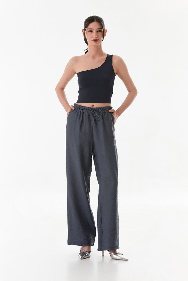 Palazzo Trousers with Pocket Stone Detail and Elastic Waist