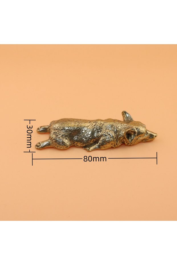 Light Grey Pure Copper Welsh Corgi Puppy Miniature Figurines Solid Brass Animal Dog Desktop Ornament