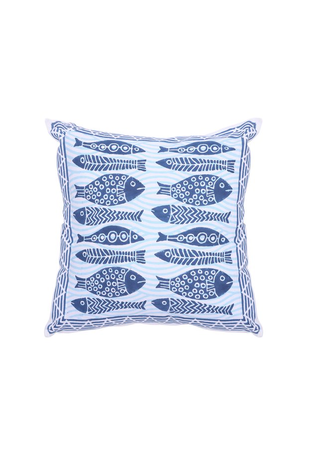 Fish Patterned Cotton Fabric Square Pillow (45X45 cm)