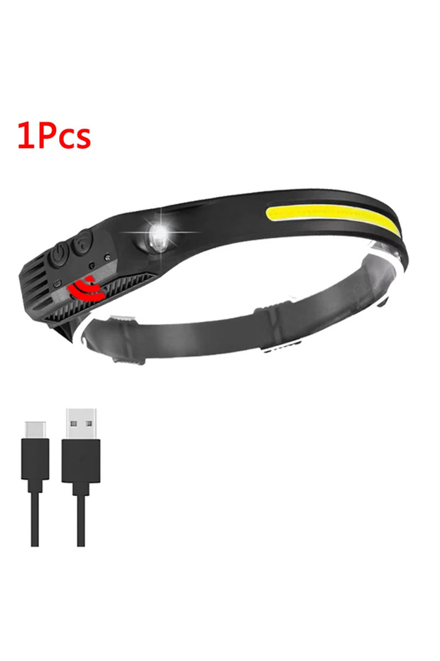 1Pcs White Lamp COB LED Headlamp Induction Head Lamp Built-in Battery USB Rechargeable Head Flashlig