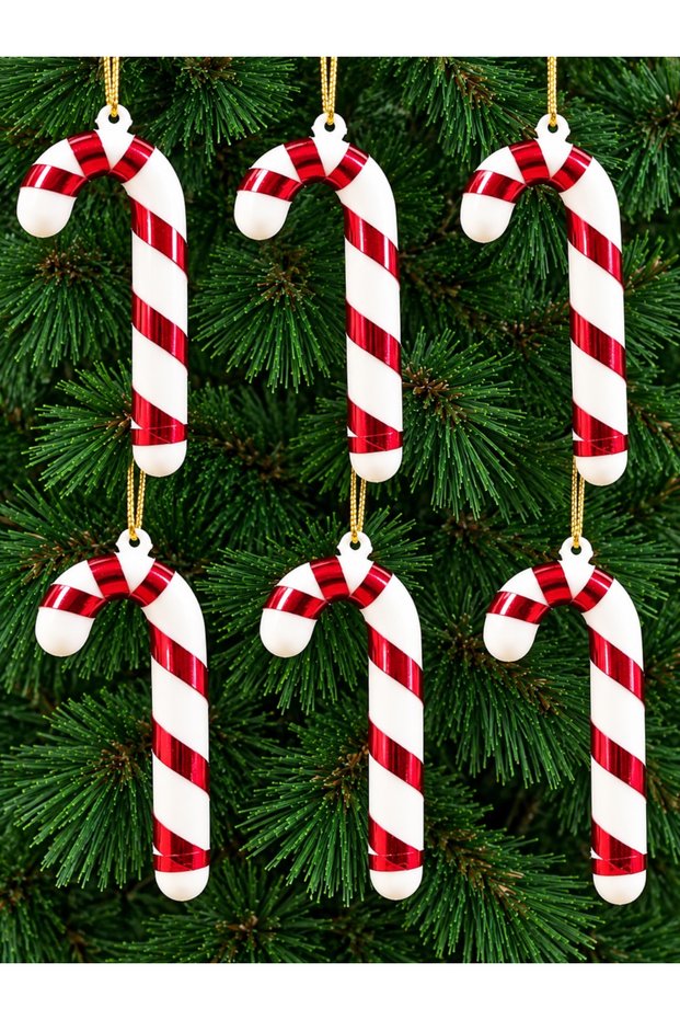 Christmas Pine Tree Ornament Small Size Candy Cane Red White 6 Pieces Candy Cane Ornament 7cm