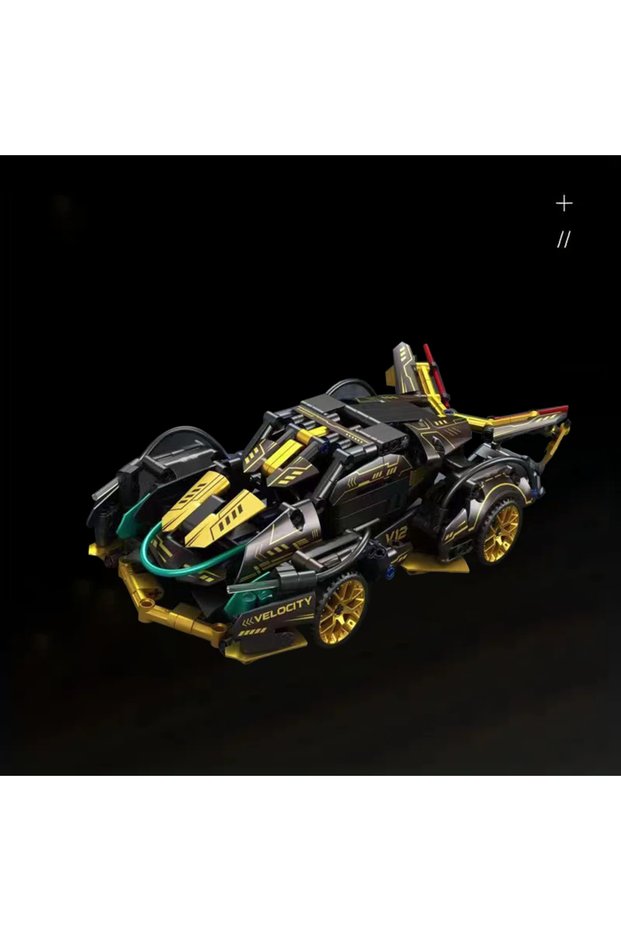 static Building Block Racing Car V12 Building Block Car Black and Gold Fine Desktop Wooden Model Car