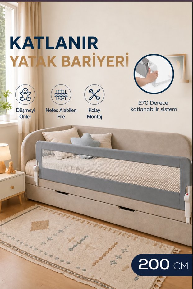 200 cm Bed Rail – Childproof Bed Rail, Bed Guard, Retractable Bed Rail.