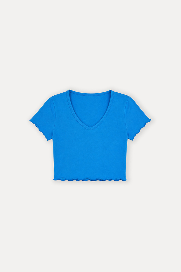 Blue V-neck cropped top