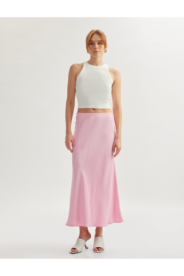 Standard Waist A-Line Long Satin Skirt