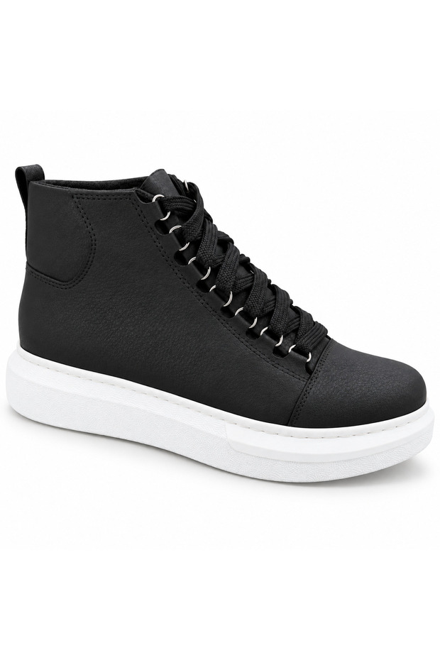 Men's Black and White Platform Sole Lace-Up Casual Everyday Sneaker Sports Shoe BA0713