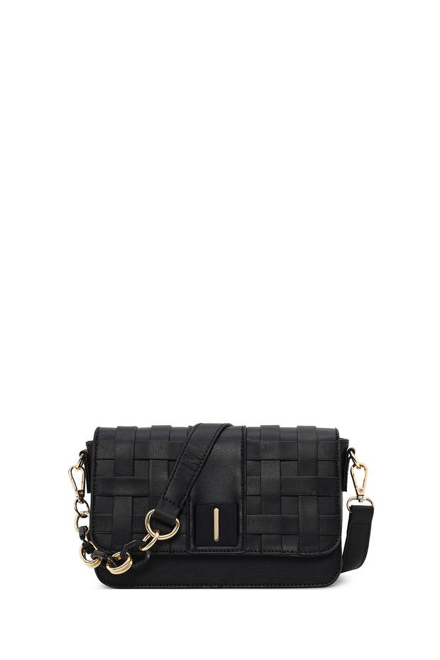 Women's Black Long Strap Knitted Crossbody Bag Ab200005So