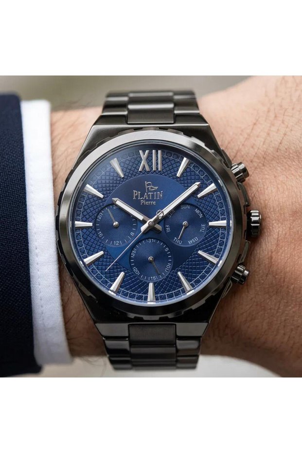BLACK CASE, BLACK STRAP, FUNCTIONS ACTIVE, NAVY BLUE DIAL MEN'S WATCH