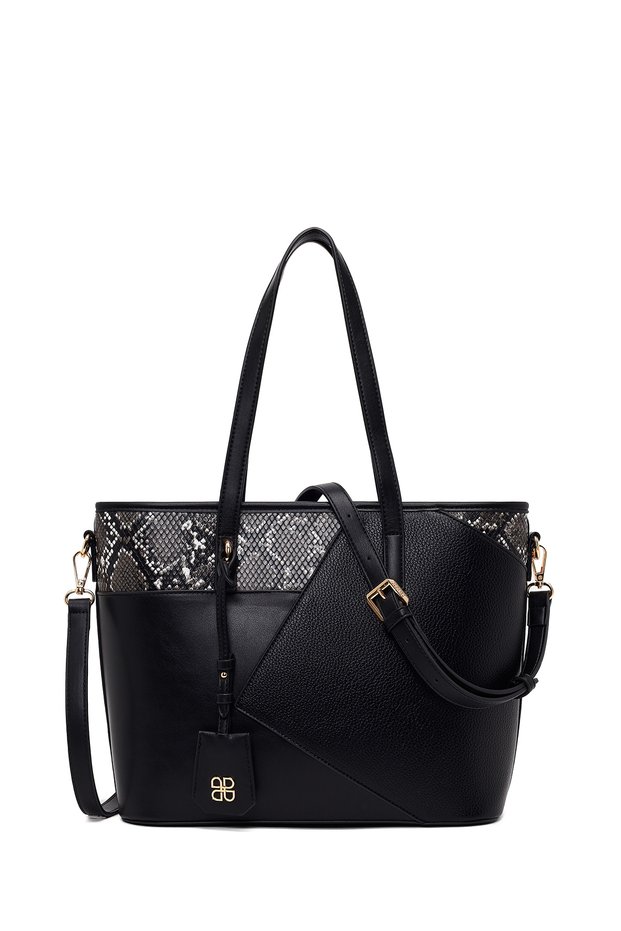 Women's Black Long Strap Printed Classic Shoulder Bag Ab150012Sk