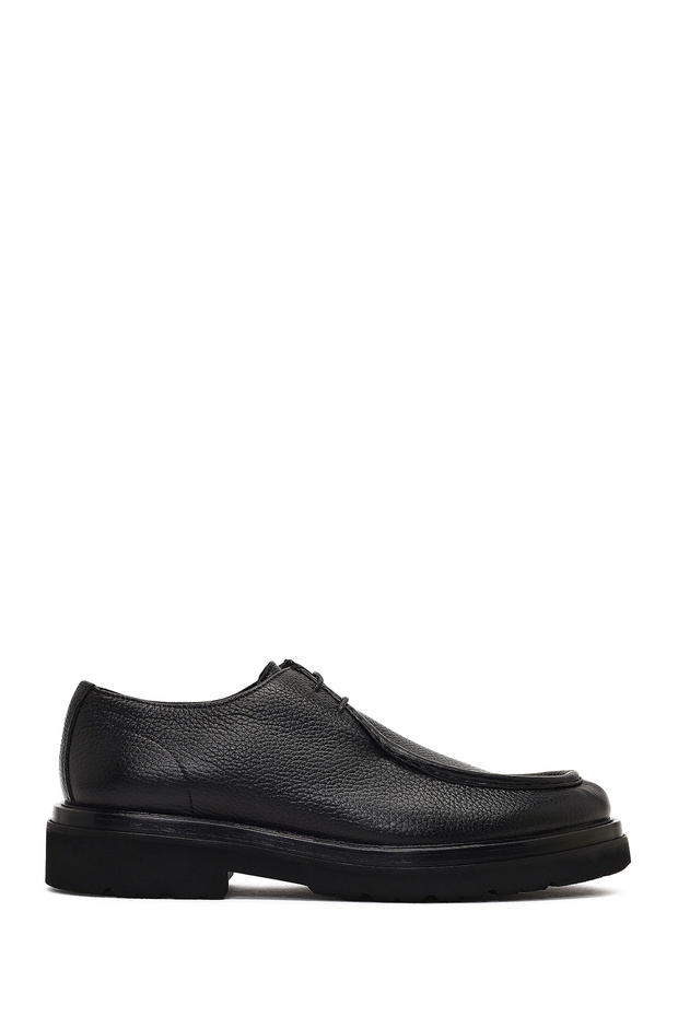 Men's Black Lace-Up Thick Soled Leather Casual Shoes Wm820001Df