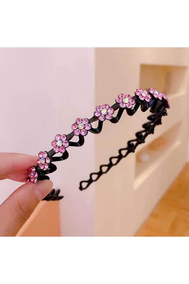 Pink 1pc Fashion Non-Slip Rhinestone Hairbands Elastic Flower Women Hair Hoop Bands Headband Bezel G