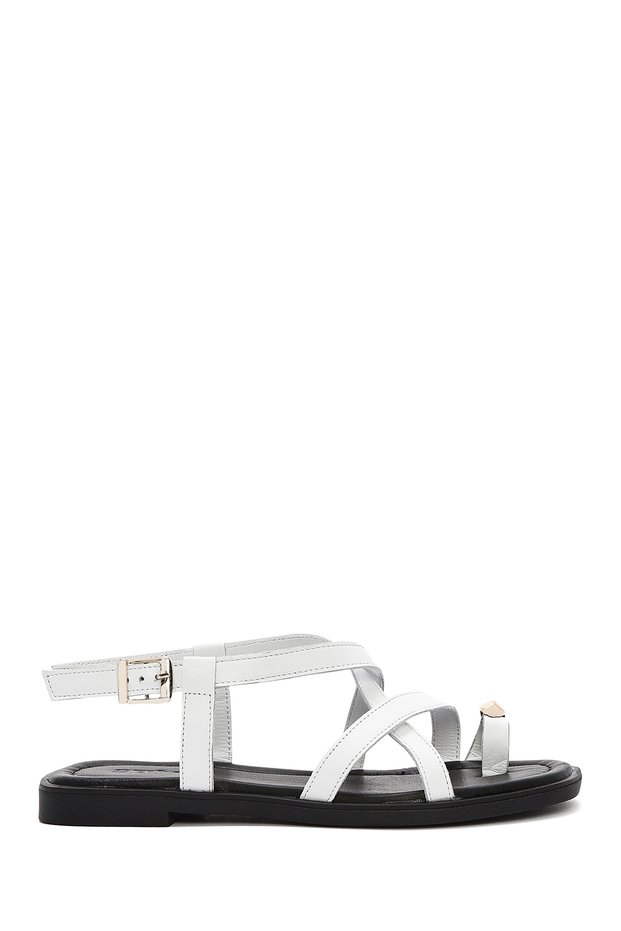 Women's White Ankle Buckle Leather Sandals 26Sfd361118
