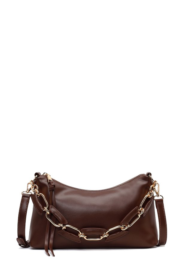Women's Brown Long Strap Shoulder Bag Ab240003Sv