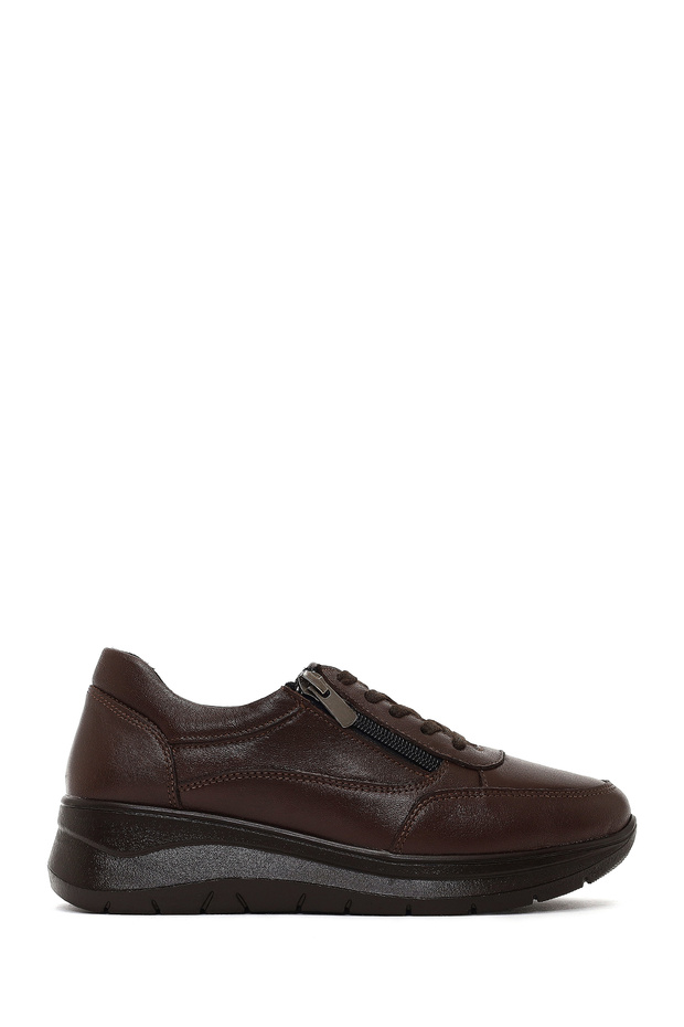 Women's Brown Lace-Up Thick Sole Leather Sneaker Af460005Dv