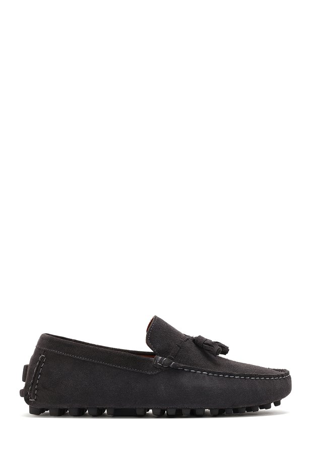 Men's Grey Tassel Suede Genuine Leather Shoes, Casual Shoes, Daily Shoes 25Sfd631510