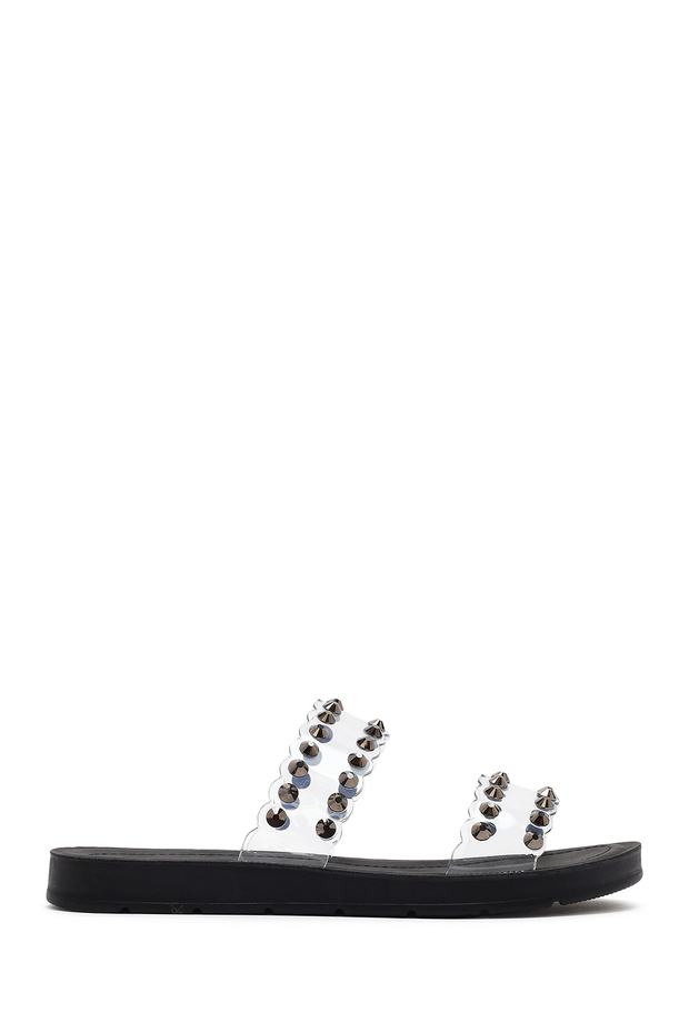 Women's Black Transparent Stone Slippers 25Sfe4600Pv
