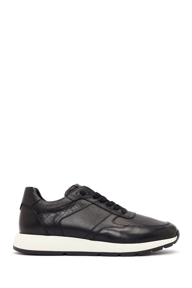 Men's Black Lace-Up Leather Sneaker 26SFD640318