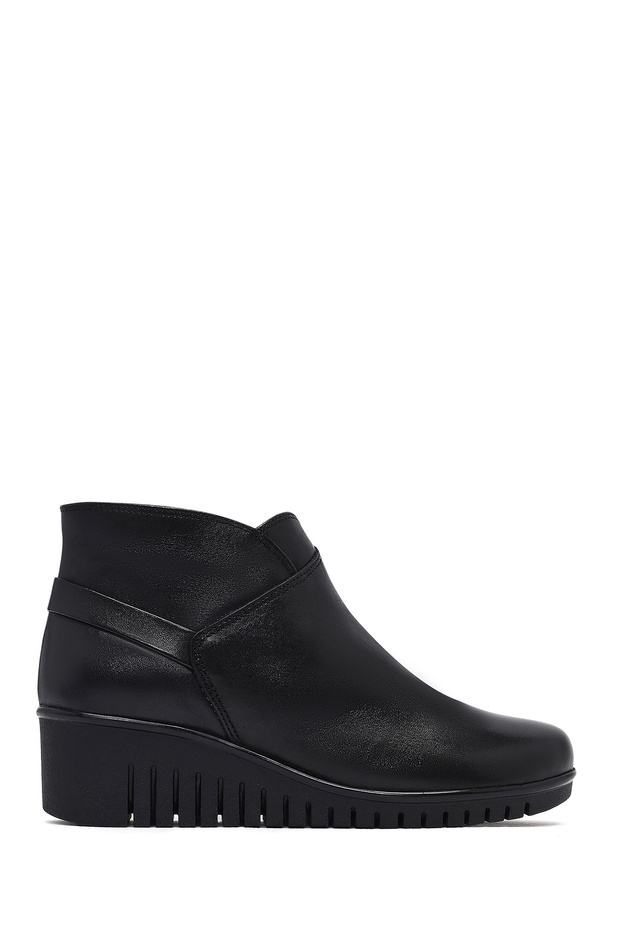 Women's Black Zippered Leather Comfort Boots 25Wfd411018