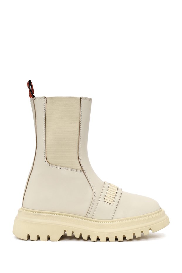 Beige Leather Women's Boots & Bootie HD0777054903