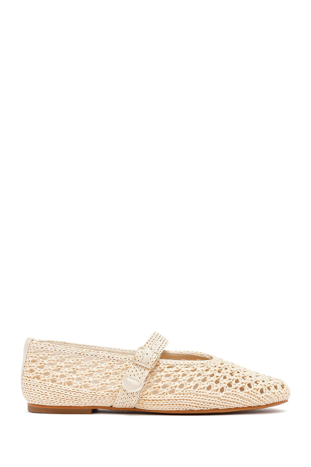 Women's Beige Straw Ballerinas 26Pfd5500M7
