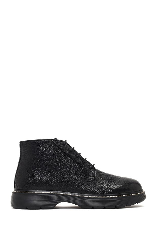 Men's Black Lace-Up Zippered Leather Casual Boots 25Wfd6121Ft