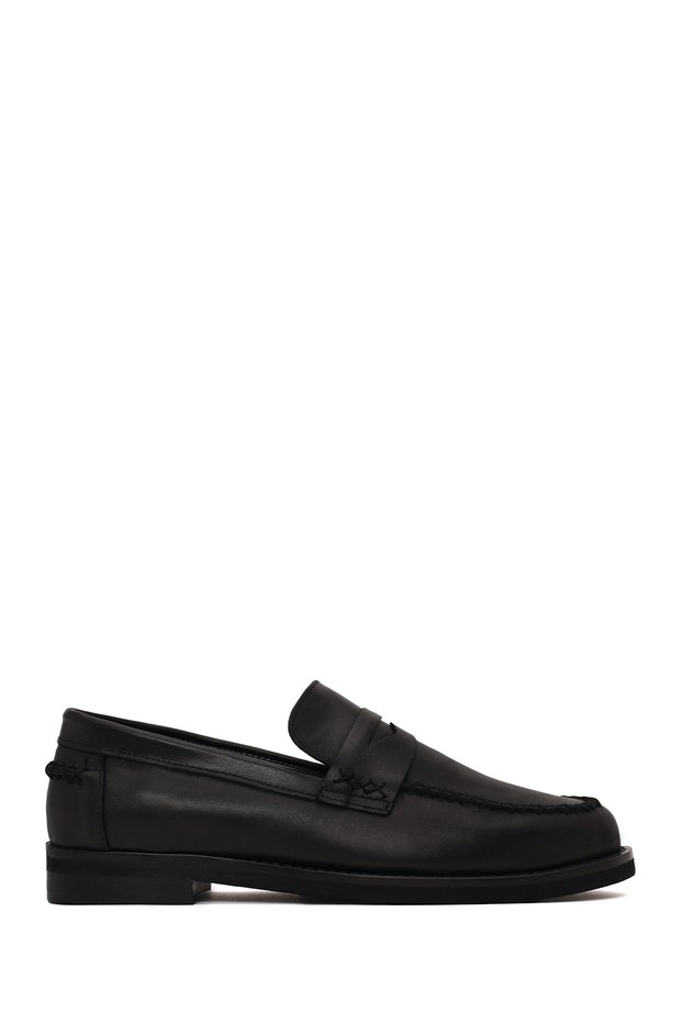 Women's Black Leather Loafer Af190070Dv