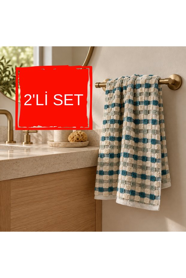 Striped 100% Cotton Hand Towel, BLUE, 50 x 70 cm, Set of 2