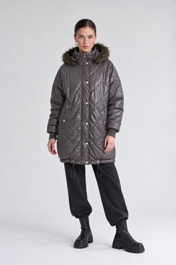 Quilted Hooded Jacket, Khaki