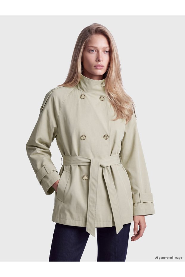Quality Pieces from Çelebi Store Women's Gabardine Trench Coat with Stand Collar and Belt