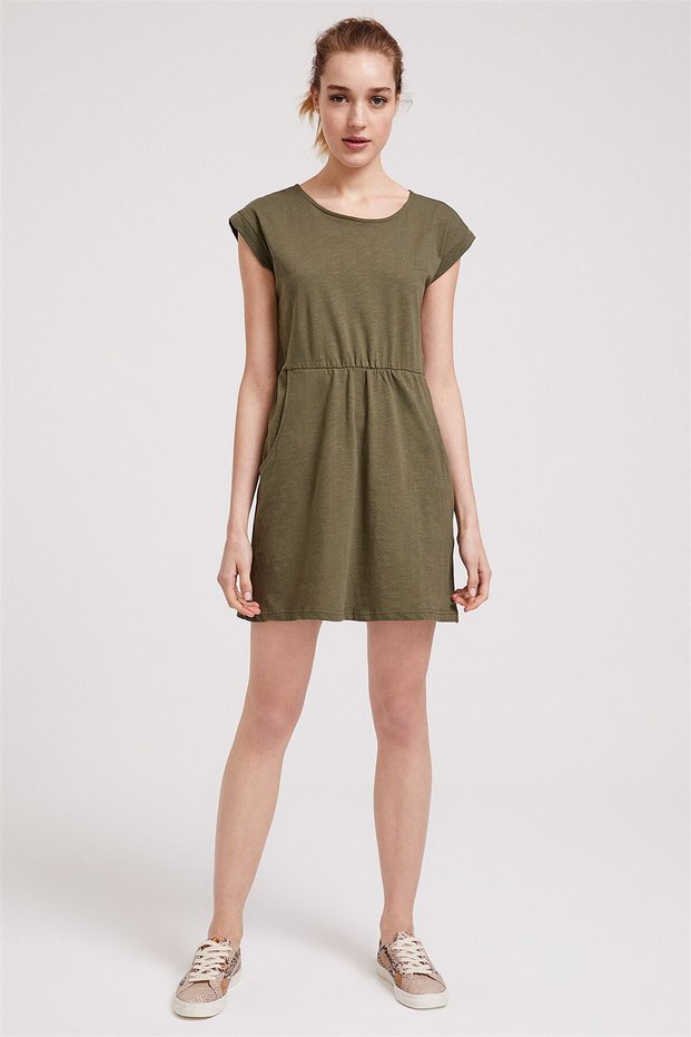 Ruby Women's 100% Cotton Crew Neck Dress, Khaki