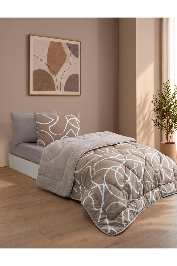 Single-Person Set: Reversible Plush Welsoft Fleece Puff (Duvet + Fitted Sheet + 2 Pillowcases)