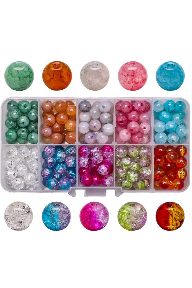 SHSY 200Pcs/Box 8MM Crystal Glass Beads Crackle Round Spacer Beads Imitation Jade For Women DIY Maki