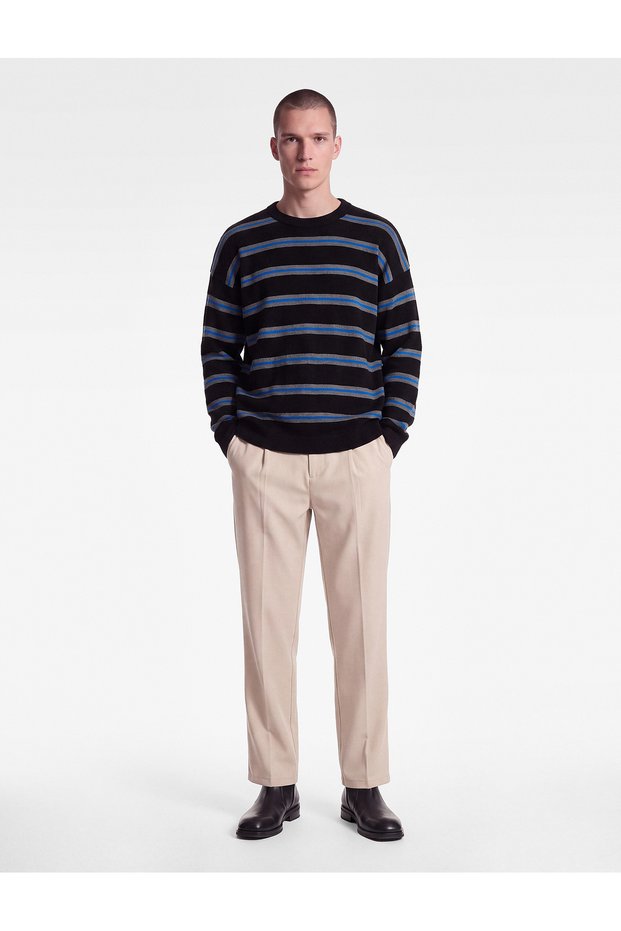 Crew Neck Long Sleeve Striped Knitwear Sweater